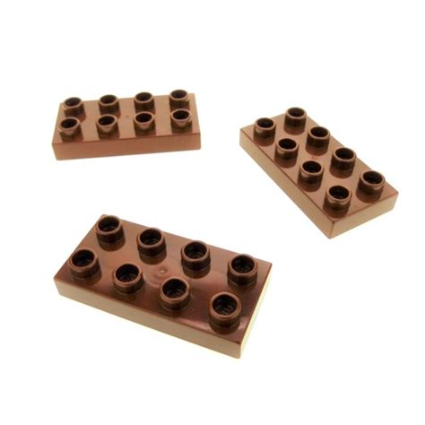 3x Lego Duplo Bau Platte Rot Braun 2x4 Stein Set 4785 6785 4777 40666