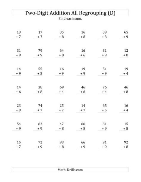 2 Digit Plus 1 Digit Addition With All Regrouping D