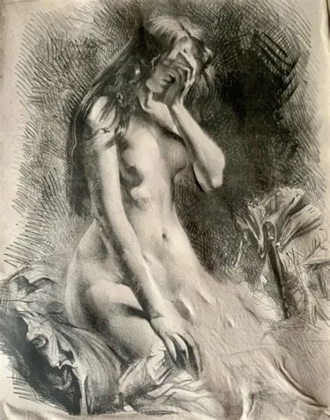 Gravure Ancienne Femme Nue A La Mani Re Du Fusain Fin Xixeme D But