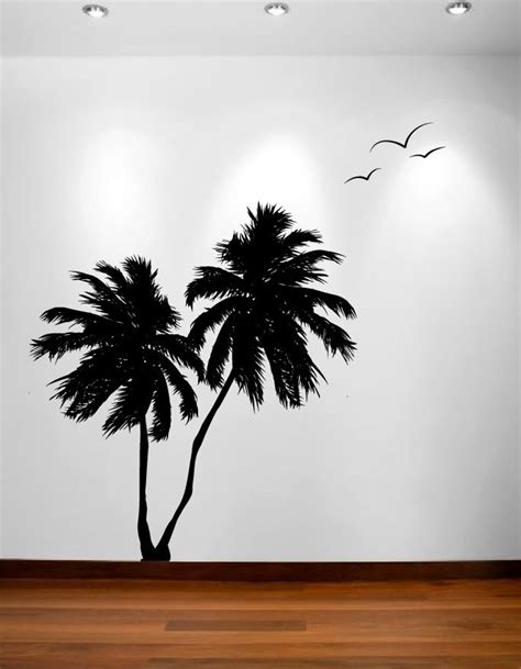 Palm Coconut Tree Wall Decal With Seagull Birds Trees Tree