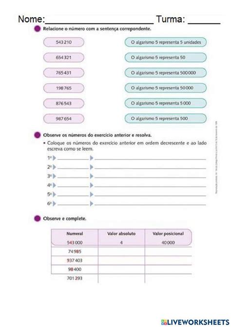 Valor Posicional Online Worksheet For 4º Ano Live Worksheets