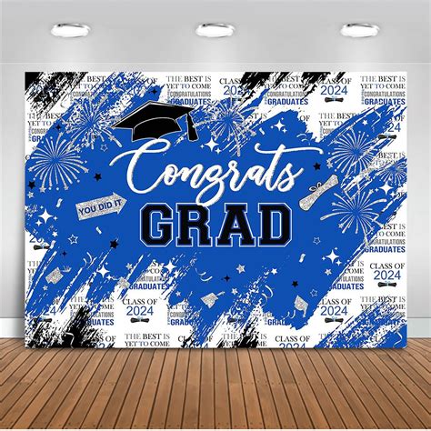 Mocsicka Graduation Backdrop Congrats Grad Blue And Sliver Graduate Party