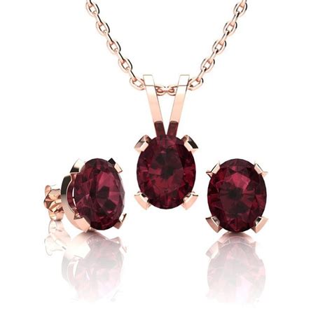 1 2 3 Carat Oval Shape Garnet Necklace And Earring Set In 14K Rose Gold