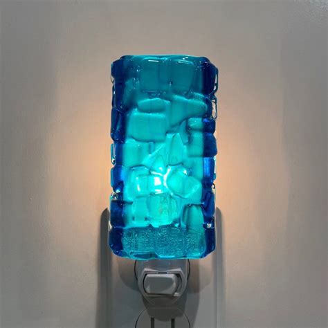 Glass Night Light Blue Fused Glass Kitchen Or Bathroom Night Etsy Bathroom Night Light