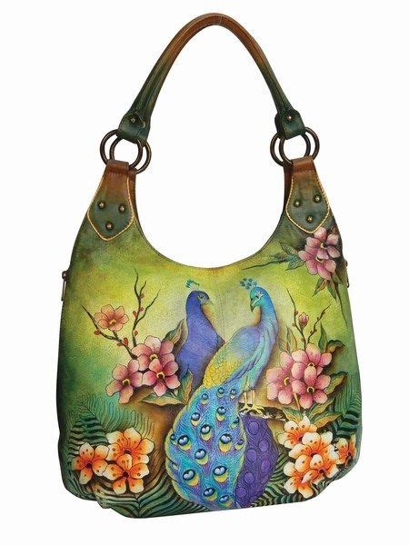 Anuschka Hand Painted With Passion Passionate Peacocks Large Shoulder