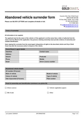 Fillable Online Goldcoast Qld Gov Vehicle Surrender Form Gold Coast