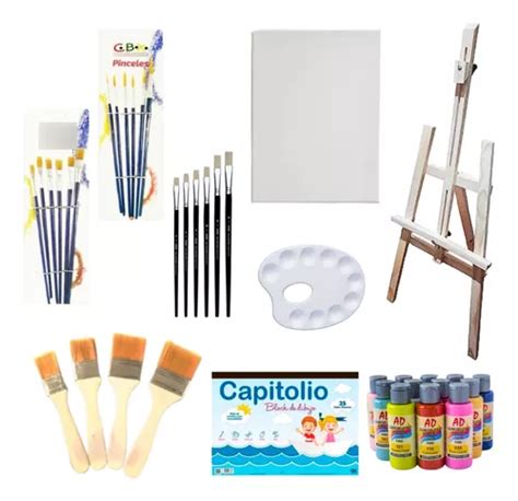 Kit Art Stico Atril M Acr Lico Pinceles Bastidor Palet Env O Gratis