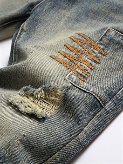 Men Cotton Ripped Frayed Bleach Wash Jeans SHEIN USA