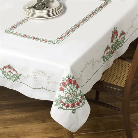 Stamped Cross Stitch Tablecloth 60 Inch X 90 Inch Victorian Frieze