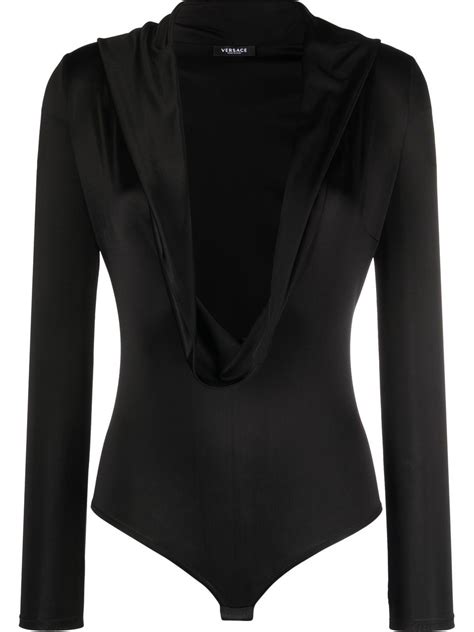 Versace Cowl Neck Long Sleeved Bodysuit Black Farfetch