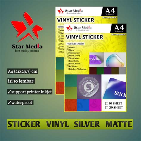 Jual Kertas Sticker Vinyl Silver Matte A4 Isi 10 Lembar Waterproof