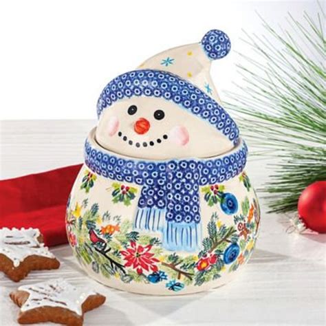 Polish Pottery Woodland Winter Snowman Cookie Jar Etsy