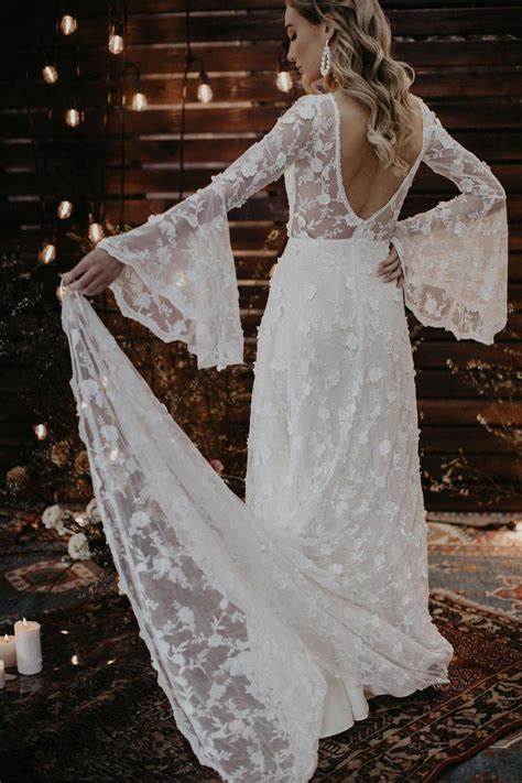 Dawn Long Sleeve V Neck Wedding Dress Dreamers And Lovers