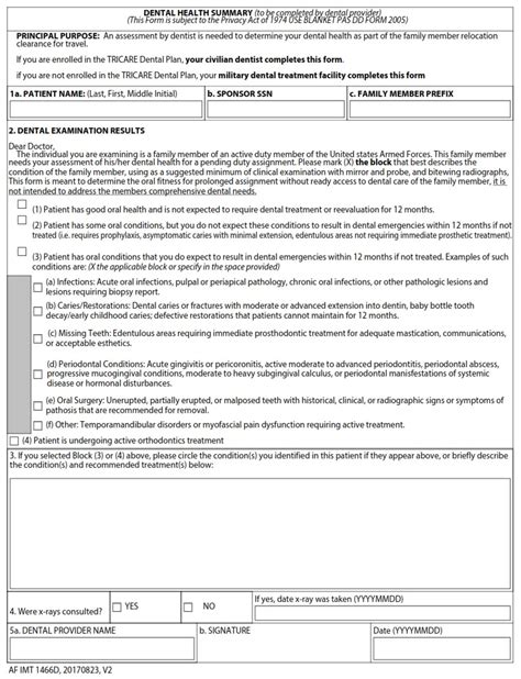 Af Imt Form 1466d Dental Health Summary