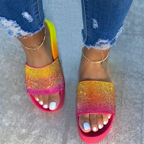 Women S Fashion Symphony Gradient Rhinestone Platform Sandals And Slippers Sole Slippers