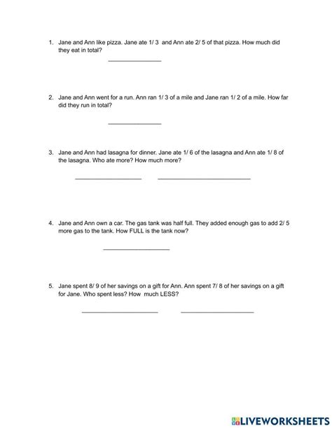 Adding And Subtracting Fractions With Unlike Denominators Word