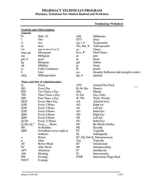 Medical Terminology Abbreviations Worksheets