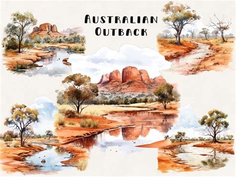 Australian Outback Clipart Landscape Watercolor Illustration Commercial