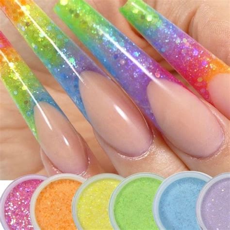 6 Piece Rainbow Brite Glitter Acrylic Powder By Charisma Nail Etsy