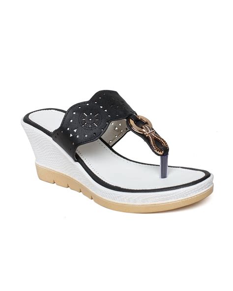 Bella Toes Women Faux Leather Black Wedges Sandals At Rs 235pair In