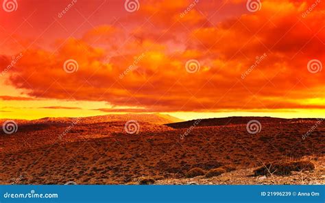 Dramatic Red Sunset at Desert Stock Image - Image of park, landscape: 21996239