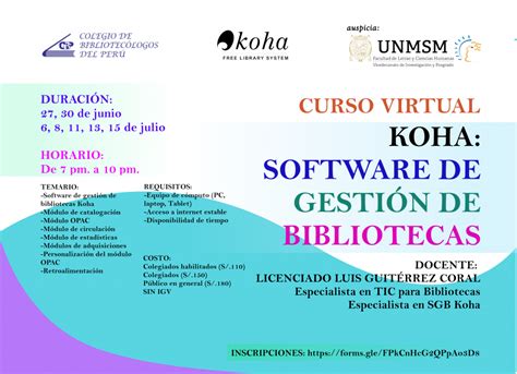 Curso Virtual Koha Software De Gestión De Bibliotecas Colegio De