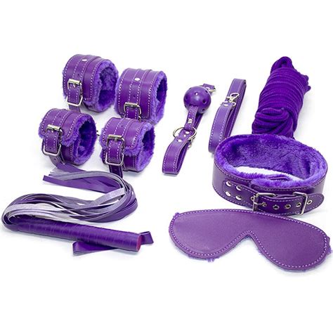 Purple Plush Leather Pcs Set Bdsm Couple Sex Product Set In Bondage