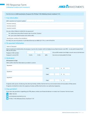 Fillable Online Anz Co PIR Response Form ANZ Anz Co Fax Email Print