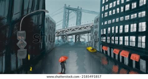 Brooklyn Bridge Painting On Canvas View Stock Illustration 2185491857 ...