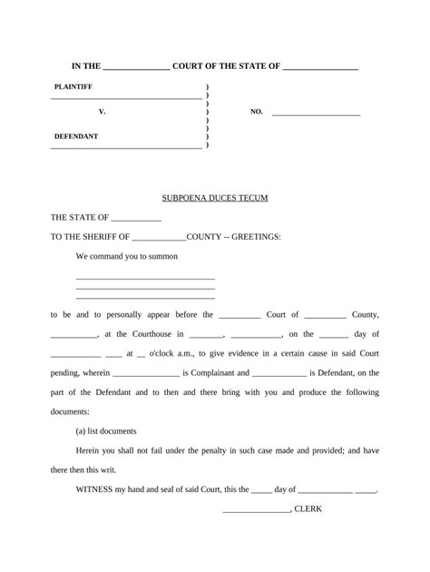 Subpoena Duces Doc Template PdfFiller