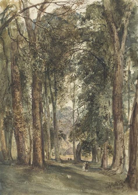 An Image Of A Painting Of Trees In The Woods With People Walking