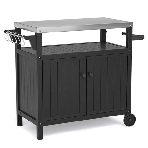 Cesicia Black Hdpe Bbq Cart Waterproof Outdoor Grilling Table Grill