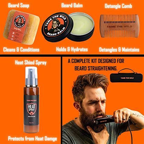 Tame The Wild Premium Beard Straightener Kit Heated Beard Brush For Men Beard Grooming Kit