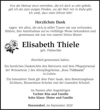 Traueranzeigen Von Elisabeth Thiele M Rkische Onlinezeitung Trauerportal