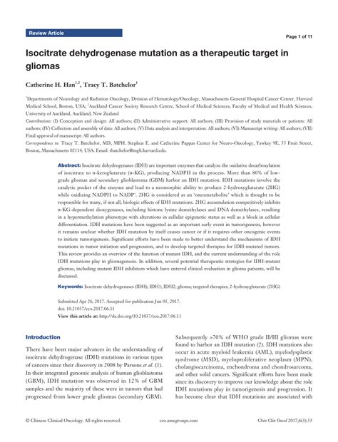 (PDF) Isocitrate dehydrogenase mutation as a therapeutic target in gliomas