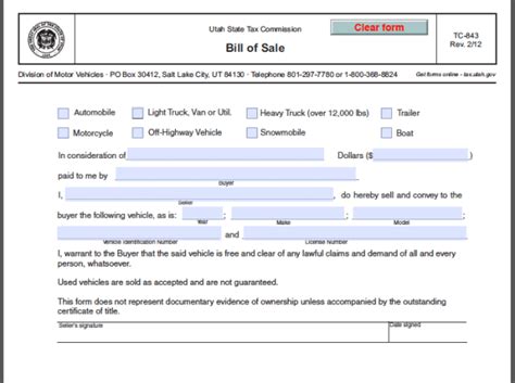 Utah Bill Of Sale Form Free Fillable Pdf Forms