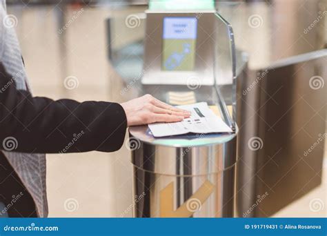 Electronic Boarding Pass And Passport Control In The Airport Stock Image Image Of