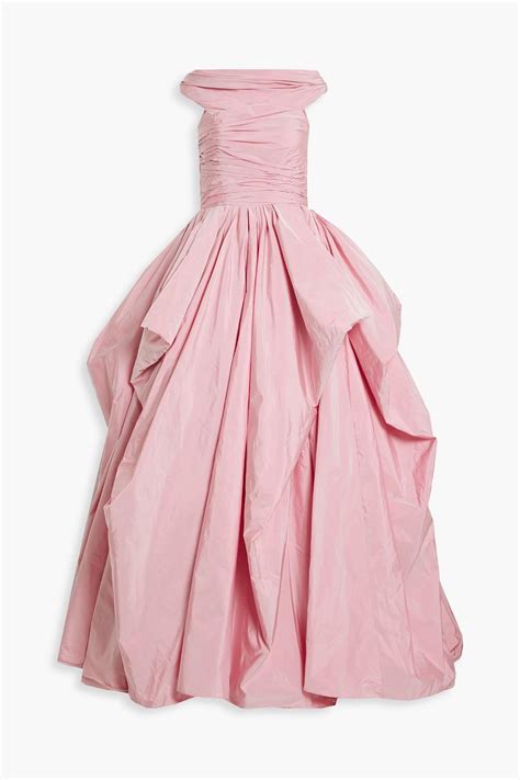 Zuhair Murad Off The Shoulder Ruched Taffeta Gown In Pink Lyst