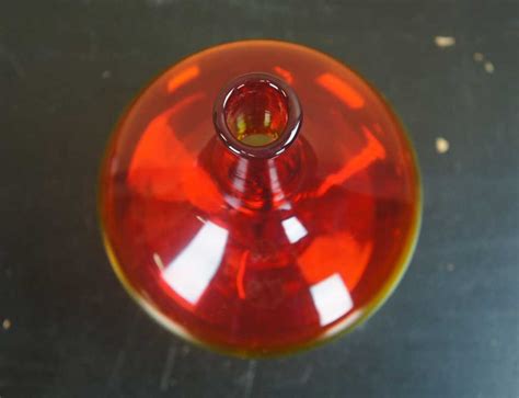 Blenko Amberina Tangerine Art Glass Footed Decanter W Flame Stopper