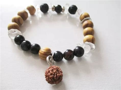 Vishudi Pulsera Madera Cuarzo Blanco Sagrada Rudraksha Cuotas Sin Inter S