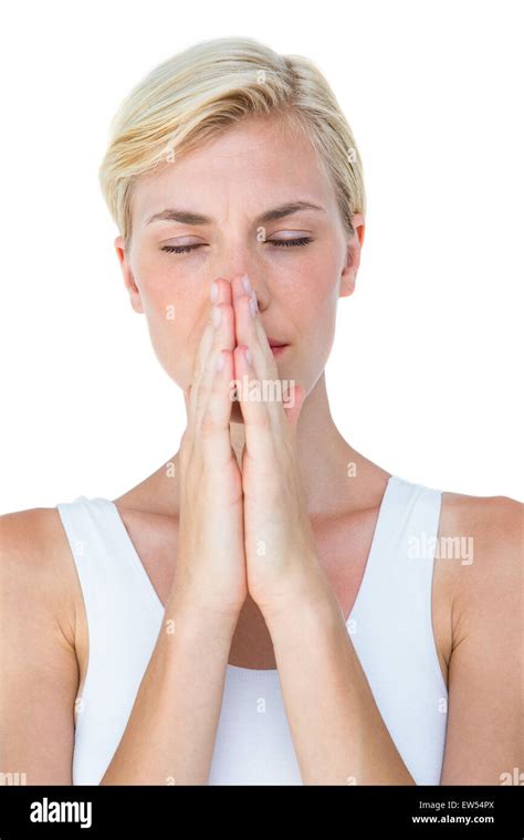 Attractive Blonde Woman Praying Stock Photo Alamy