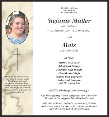 Traueranzeigen von Stefanie Müller om trauer de