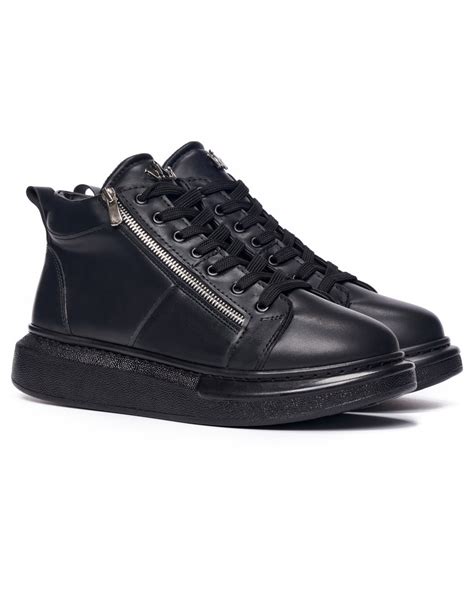 Men’s High Top Sneakers Designer Zipper Shoes Black | Martin Valen