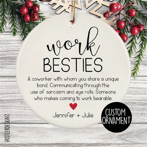 A Christmas Ornament With The Words Work Besties On It