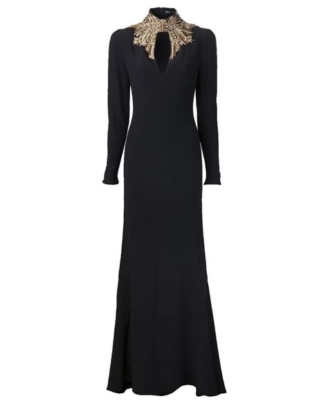 Alexander Mcqueen Embellished High Neck Gown In Black Lyst