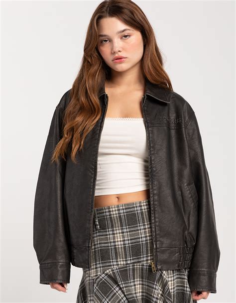 BDG Urban Outfitters Distressed Faux Leather Womens Jacket BLACK Tillys