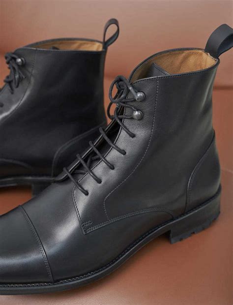 Hommes Paire Et Fils Combat Boots Combat Boots Homme En Cuir Noir