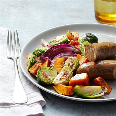 Roasted Autumn Vegetables And Chicken Sausage Recipe Eatingwell