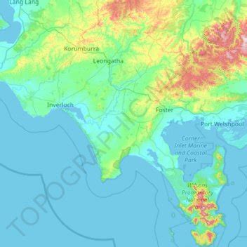 Shire of South Gippsland topographic map, elevation, relief