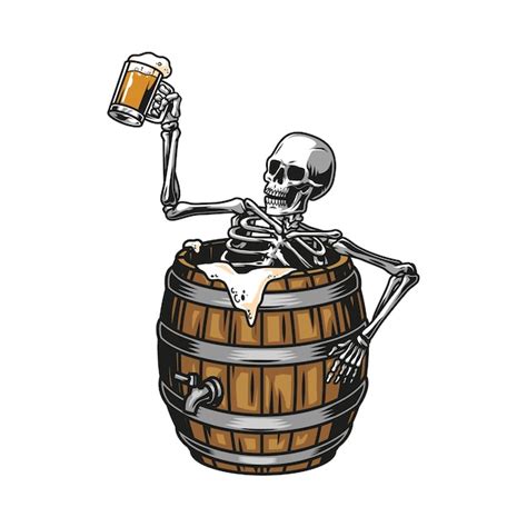 Premium Vector Vintage Brewing Colorful Concept With Drunk Skeleton